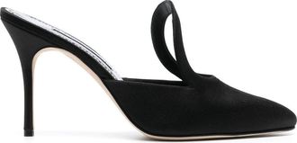 Manolo Blahnik Fugati 100mm heeled mules - women - Calf Leather/Calf Leather/Fabric - 38 1/2 - Black