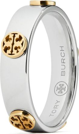 Tory Burch Icon stud ring - women - stainless steel/18kt Gold Plated Steel - 5 - Silver