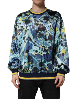 Dolce & Gabbana Mens Marble Print Crewneck Sweatshirt Multicolor Polyester Sweatshirts