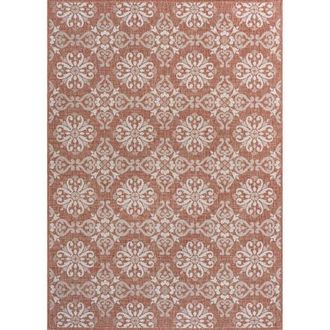 Jonathan Y Designs Amora Traditional Mediterranean Tile Design Indoor/Outdoor Area Rug in Salmon/cream at Nordstrom, Size 4Ft 0In X 6Ft 0In