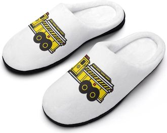 Generic Fire Truck Funny Mens Slippers Cotton Warm House Shoes Memory Foam Sandals Print Size 7-14