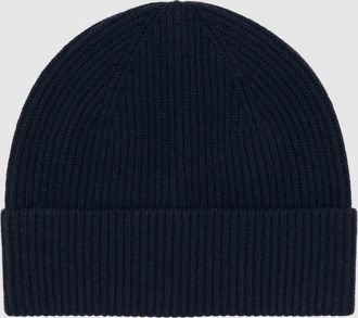 Reiss Navy Merino Wool Rib-knit Beanie