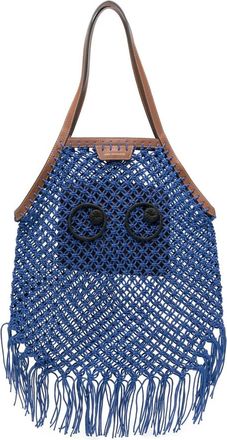 Anya Hindmarch Tassen, Dames, Blauw, ONE Size, Blauwe Franje Detail Schoudertas