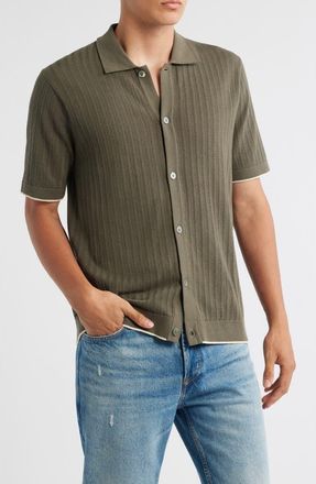 Nn.07 Nalo 6561 Short Sleeve Knit Cotton Button-Up Shirt in Capers at Nordstrom, Size Xx-Large