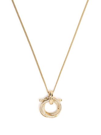 Ferragamo crystal-embellished pendant necklace - women - Brass/glass - One Size - Gold