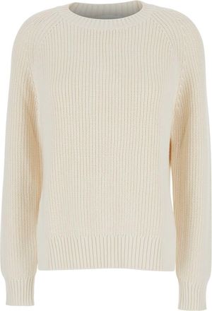 Parosh White Knit Crewneck Sweater In Cotton And Cashmere Blend Woman