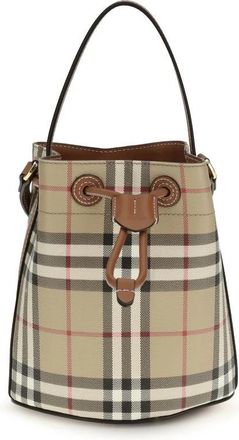 Burberry Mini Check Bucket Bag - Dames - Schoudertassen - Beige - ONE Size - Katoen - Tassen