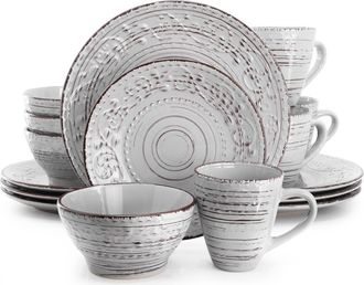 Elama Malibu Calcite 16-Piece Dinnerware Set in Grey at Nordstrom