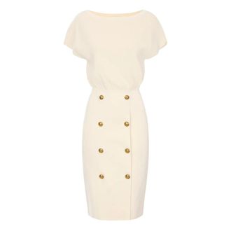 Elisabetta Franchi Gebreide jurk met juweelknopen - Dames - Jurken - Beige - Maat: S Leer
