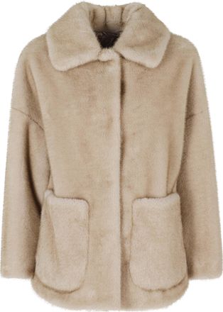 Herno Chantilly Faux Fur Hidden Buttons Polyester Bomber Jacket