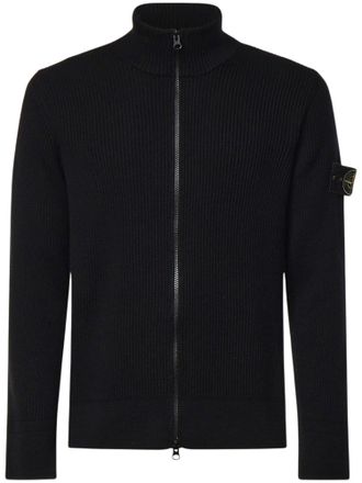 Stone Island High-Collar Zip-Up Ribbed Knit Cardigan