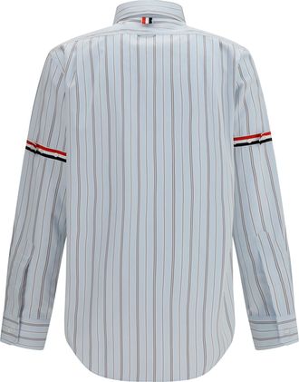 Thom Browne Mens Fine-Striped Grosgrain Poplin Shirt Med Grey Cotton