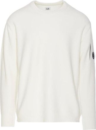 C.P. Company Round-neck Knitwear, male, White, Size: XL White Sweaters for Men