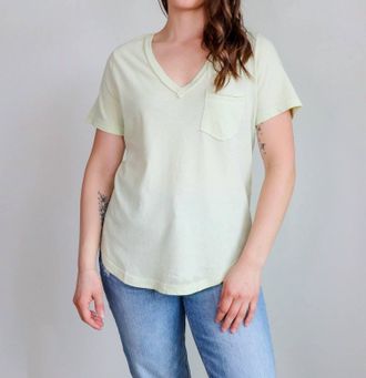 Michael Stars Hayden Raw Edge Pocket Tee In Celery