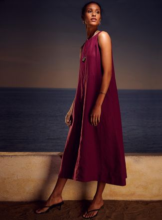 Contemporaine Womens Pure linen trapeze maxi dress