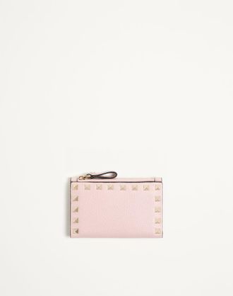 Valentino Garavani Portacarte Con Zip Rockstud In Vitello Granato Donna ROSA UNI