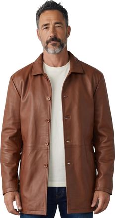 Infinity Leather Mens Tan Long Collared Car Coat Jacket - Bergen Lamb Leather - Size X-Large