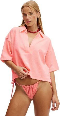 Cotton On Womens Rib Beach Polo Top in Coral Dream at Nordstrom, Size Medium