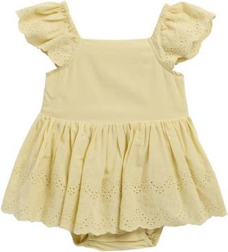 Rylee + Cru Remi Citron Eyelet Cotton Skirted Bodysuit at Nordstrom, Size 12-18M
