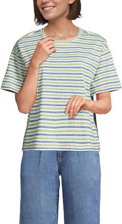 Lands End Short Sleeve Slub Jersey Cutwork T-Shirt in Bright Pistachio/teal Stripe at Nordstrom, Size X-Small