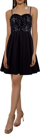 Angel Fashions Womens Elegant Black Sequin Cocktail Party Dress Sweetheart Sparkly Outfit for Night Events A -Line Wedding Guest Dress Size 10