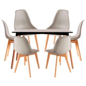 Regalos Miguel Regalos Miguel - Conjuntos De Mesa Y Sillas - Conjunto Mesa Tower Rectangular 120 X 80 Cm Negra Y Pack 6 Sillas Kelen - Gris