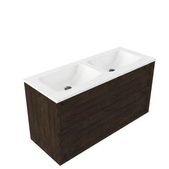 Saniclass Holz Frame Badkamermeubelset - 120x45x77.5cm - Torino solid surface wastafel wit - zonder kraangat - 2 lades - mat eiken charcoal (hout)