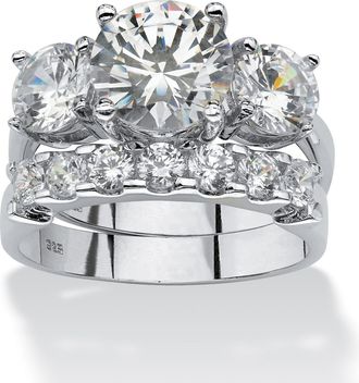 Palm Beach Jewelry 2 Piece 5.66 TCW CZ Bridal Ring Set in Platinum-plated Sterling Silver
