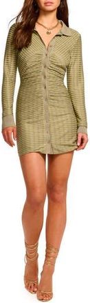 Ramy Brook Ivette Metallic Stripe Long Sleeve Mini Shirtdress in Olive Green Scallop at Nordstrom Rack, Size Small
