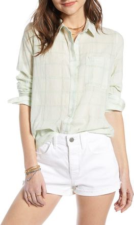 Treasure & Bond Drapey Classic Shirt in Teal Chalk Lurex Grid at Nordstrom Rack, Size Small