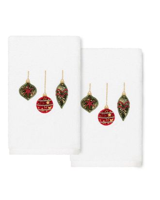 Linum Home Textiles Christmas Ornaments White Hand Towels (Set Of 2)