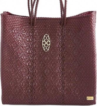 Lola's Bag Womens Medium Woven Regular Strap Tote Bag In Burgundy