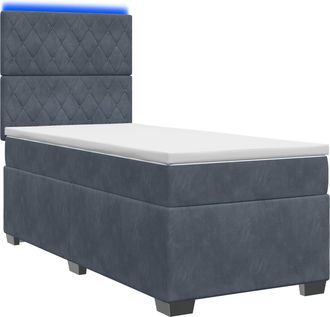 vidaXL Cama Con Base Tapizada, Colch&oacute;n Y Luz Led Gris Oscuro Vidaxl