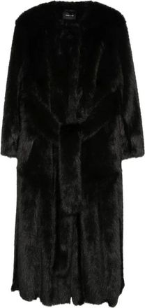 Simone Rocha Jassen, Dames, Zwart, S, Faux Fur Belted Long Multi Slit Coat