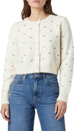 All in Favor Embroidered Metallic Hearts Cardigan in Cream Champagne at Nordstrom, Size X-Small