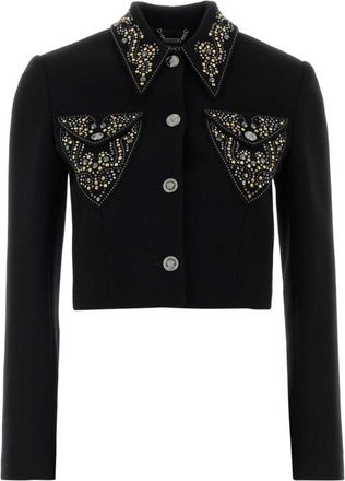 Versace Black Embellished Shirt Collar Jacket