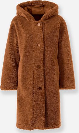 Heine Fellimitatmantel HEINE, Damen, Gr. 42, braun (cognac), 100% Polyester, unifarben, unifarben mit Farbeinsatz, unifarben mit Farbeins&auml;tzen, M&auml;ntel Felli