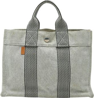 Herm&egrave;s Black White Toile H Handbag Tote Bag (Pre-Owned)