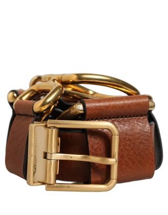 Dolce & Gabbana Leather with Gold Ring Buckle Belt - Brown