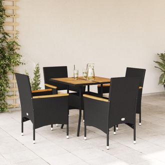 vidaXL Set De Comedor Jard&iacute;n 5 Pzas Con Cojines Rat&aacute;n Pe Acacia Negro Vidaxl