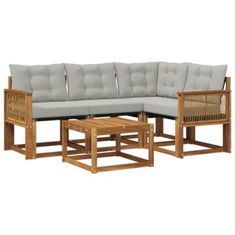 vidaXL Conjunto De Sof&aacute;s De Exterior 5 Pcs Natural Y Gris Claro Vidaxl