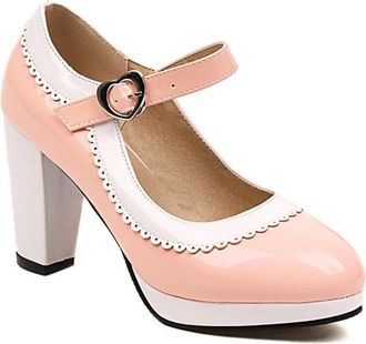 Generic Womens Two-Tone Mary Jane Shoes Chunky Heel Classic Office Heels Platform Formal Party Pumps,Pink,5.5 UK