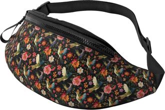Generic Colorful Hummingbird Flowers Print Waist Pack Chest Bag Lightweight Fanny Pack For Marathon Travel Cycling 14X35Cm