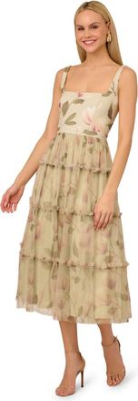 Adrianna Papell Womens Printed Knit & Mesh Midi Dress - Multicolour - Size 18 UK