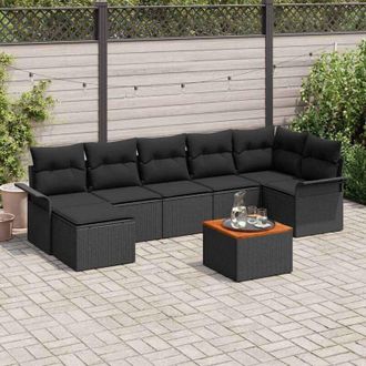 vidaXL Conjunto De Sof&aacute; De Jard&iacute;n 8 Pcs Negro Polirat&aacute;n Vidaxl