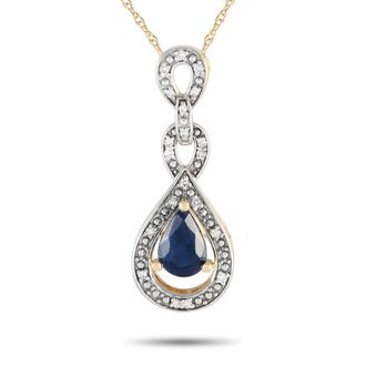 Luxury Bazaar 14K Yellow Gold 0.08ct Diamond and Sapphire Necklace PD4-16318YSA