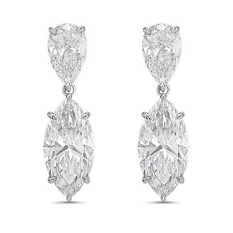 Diana M. Jewels 14KW WG 15.00 Ct TW of Lab grown pear and marquise shape diamond drop earrings