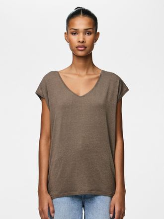 Pieces Kurzarmshirt PIECES PC BILLO, Damen, Gr. XL, morel detail:lurex gold, Jersey, Obermaterial: 85% Viskose, 10% metallisierte Fasern, 5% Elasthan, Glitze