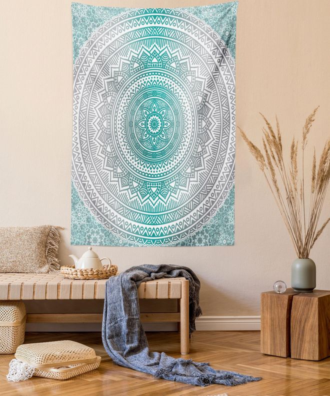 Abakuhaus Mandala Wandteppich und Tagesdecke, Boho Meditation Art Work aus Weiches Mikrofaser Stoff Waschbar ohne Verblassen Digitaldruck, 140 x 230 cm,Grau Tea ab 29,99 €