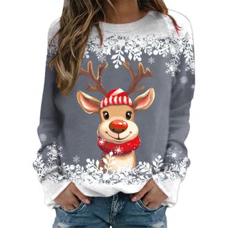 Generic Christmas Jumpers for Women Cute Reindeer Print Sweatshirt Loose Funny Christmas Jumpers Long Sleeve Crewneck Ugly Shirt Ladies 2025 Fashion Hoodies S